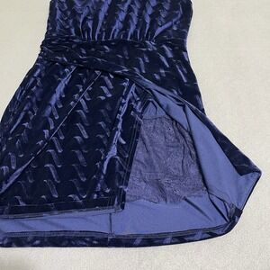 Women's Psychedelic‎ Blue Velvet Lace Mini Dress Halter Neck Slit L HOCO Formal